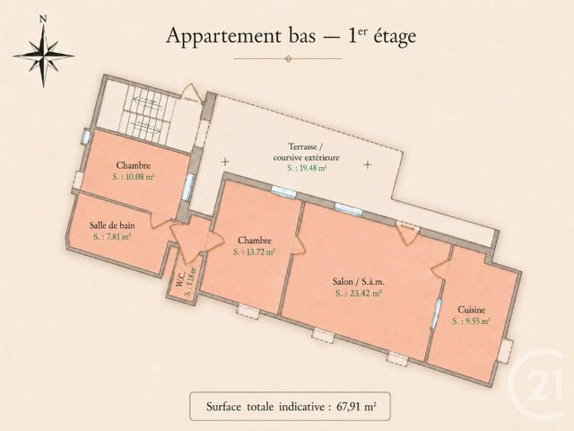 Appartement F3 à vendre - 3 pièces - 67.39 m2 - BEAULIEU SUR MER - 06 - PROVENCE-ALPES-COTE-D-AZUR - Century 21 Lafage Transactions