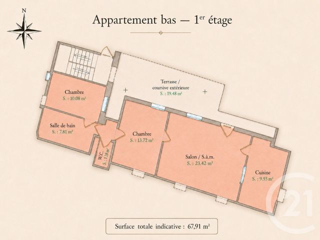 Appartement F3 à vendre - 3 pièces - 67.39 m2 - BEAULIEU SUR MER - 06 - PROVENCE-ALPES-COTE-D-AZUR - Century 21 Lafage Transactions